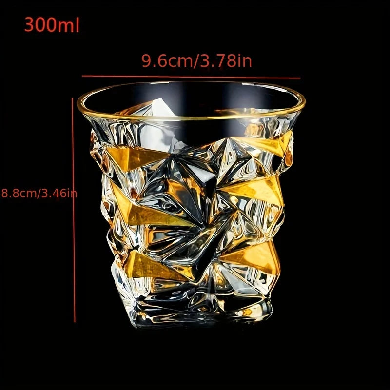 Conjunto de Copos de Whisky Cristal Premium com Fios de Ouro - Design Geométrico e Sofisticado