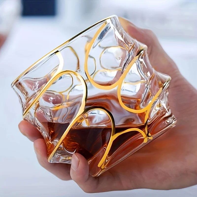 Conjunto de Copos de Whisky Cristal Premium com Fios de Ouro - Design Geométrico e Sofisticado
