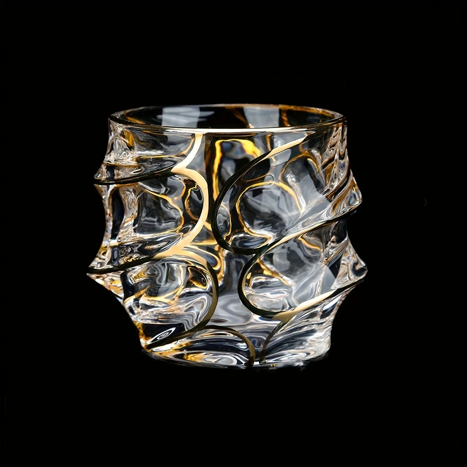 Conjunto de Copos de Whisky Cristal Premium com Fios de Ouro - Design Geométrico e Sofisticado