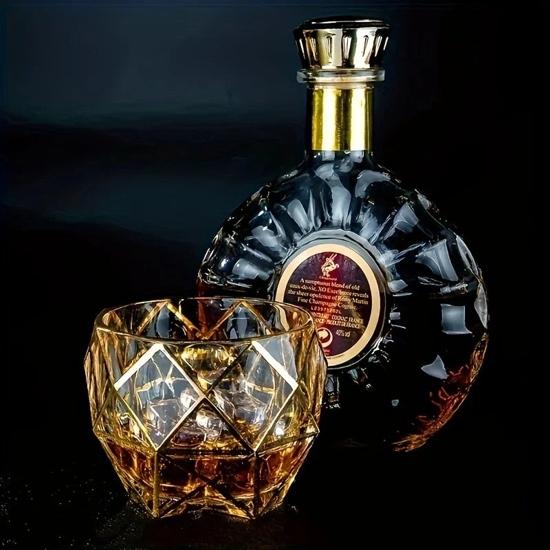 Conjunto de Copos de Whisky Cristal Premium com Fios de Ouro - Design Geométrico e Sofisticado