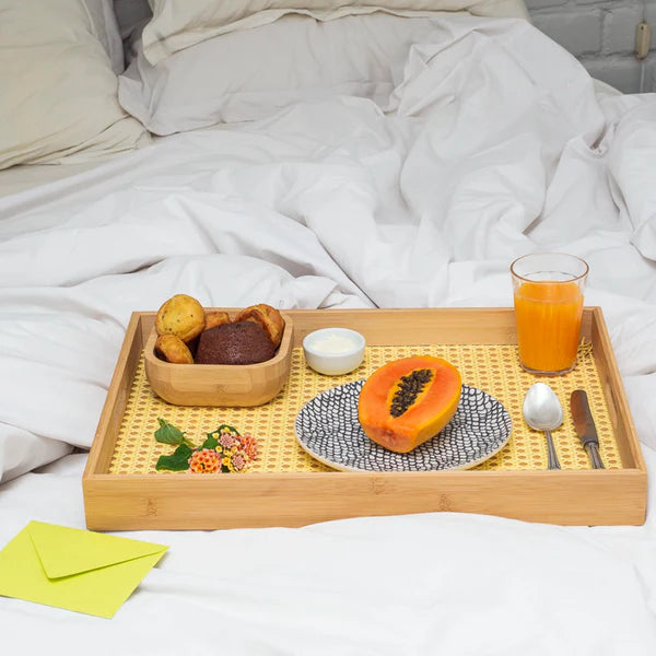 Bandeja Decorativa em Bambu com Palhinha Artesanal