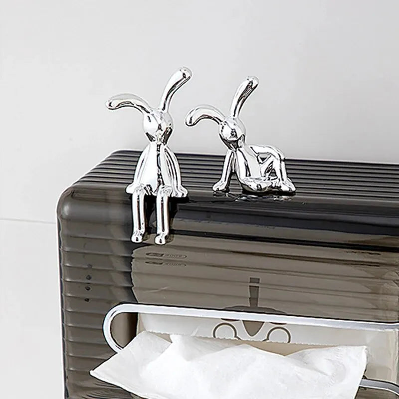 Dupla de Coelhos Decorativos Silver Minimalist – Esculturas Premium em Cerâmica Metalizada