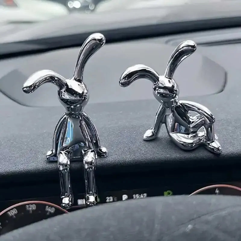 Dupla de Coelhos Decorativos Silver Minimalist – Esculturas Premium em Cerâmica Metalizada