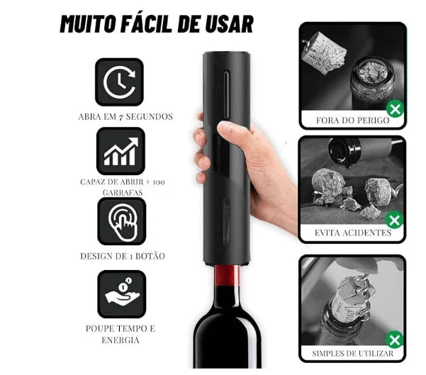 Abridor de Vinho Elétrico Automático com Carregamento USB OnePress - Carpetino