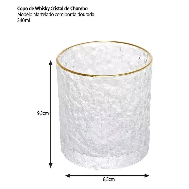 Copo de Whisky de Cristal com Borda Dourada