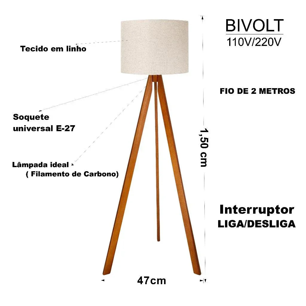 Luminária Abajur Tripé Minimalista Carpetino - Carpetino
