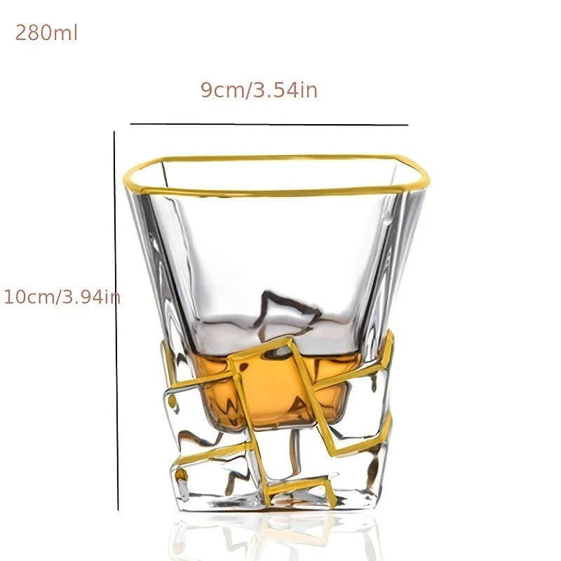 Conjunto de Copos de Whisky Cristal Premium com Fios de Ouro - Design Geométrico e Sofisticado