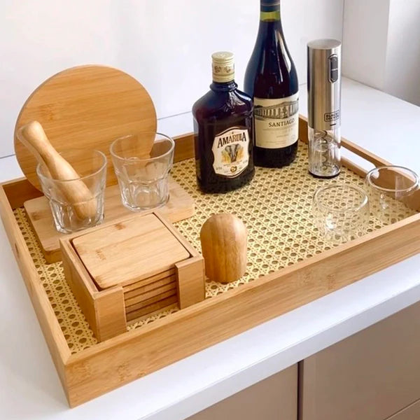 Bandeja Decorativa em Bambu com Palhinha Artesanal