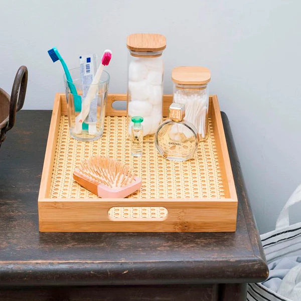 Bandeja Decorativa em Bambu com Palhinha Artesanal