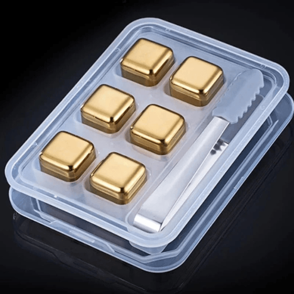 Cubos de Gelo Aço Inox Dourado Carpetino – Conjunto com Pegador Elegante