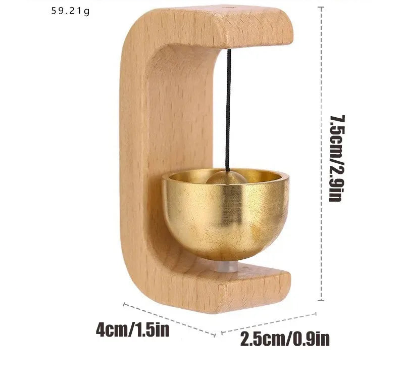 Sino de Entrada Decorativo em Madeira e Metal Dourado Premium - Design Japonês Minimalista