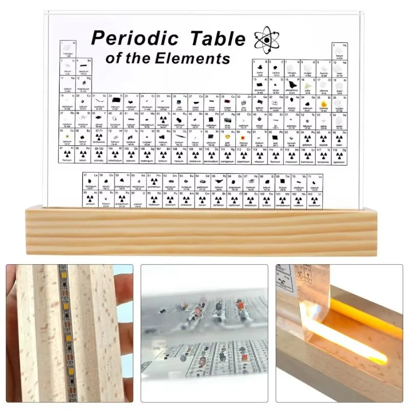 Tabela Periódica em Acrílico Premium com Elementos Reais – Display de Luxo para Escritório e Decoração